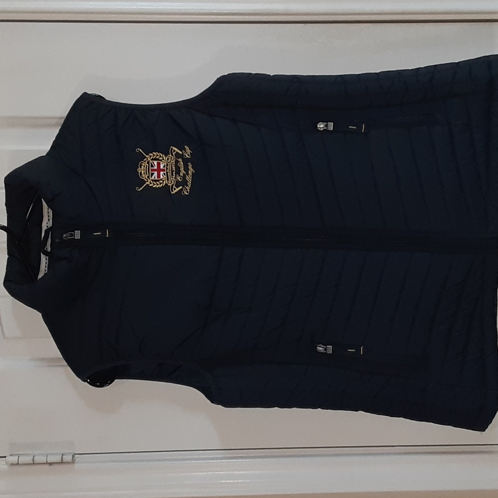 Vinson Polo Club "Carmen" Navy Quilted Puffer Vest Embroidered Crest L EUC